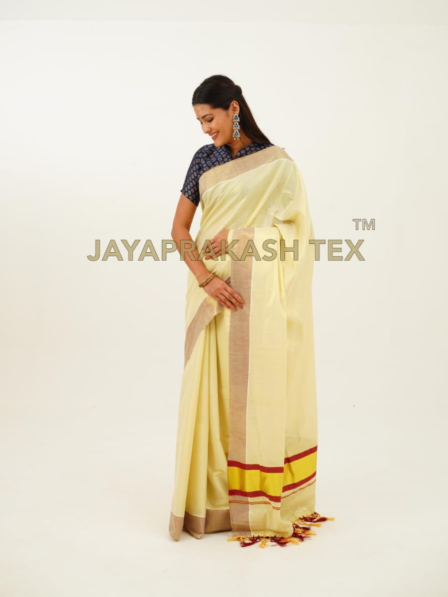 Soft Lemon Gold Tissue Saree