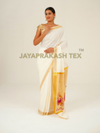 Cream Gold Peacock Kerala Saree
