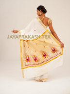 Cream Gold Peacock Kerala Saree