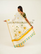 Ivory Golden Bloom Embroidery Cotton Saree